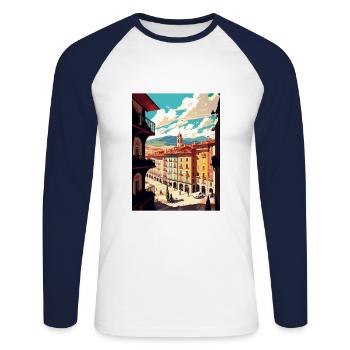Pamplona Spanien Vintage Reiseposter WPA Souvenir - Unisex Baseballshirt langarm - Weiß/Navy - Vorne - Nik (191cm)