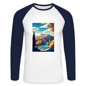 Toledo Spain Vintage Travel Poster WPA Souvenir - Unisex Long Sleeve Baseball T-Shirt - white/navy - Front - Nik (191cm)