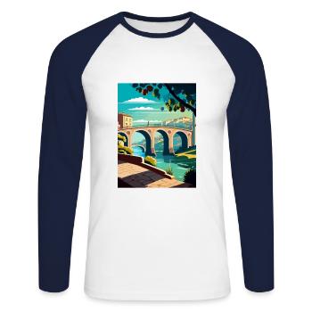 Chaves Portugal Funchal Vintage Reiseposter WPA - Unisex Baseballshirt langarm - Weiß/Navy - Vorne - Nik (191cm)