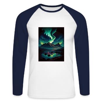 Aurores boréales aurores boréales Islande Souvenir - T-shirt baseball manches longues Homme - blanc/marine - Devant - Nik (191cm)