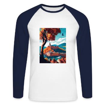Heidelbergscape Allemagne européenne affiche de voyage - T-shirt baseball manches longues Homme - blanc/marine - Devant - Nik (191cm)