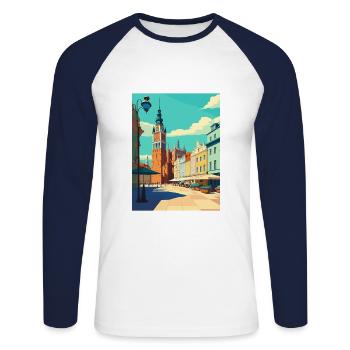 Breslau Europäisches Polen Vintage Reiseposter WPA - Unisex Baseballshirt langarm - Weiß/Navy - Vorne - Nik (191cm)