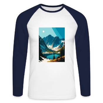 Montagnes Pologne Vintage Voyage Poster WPA - T-shirt baseball manches longues Homme - blanc/marine - Devant - Nik (191cm)