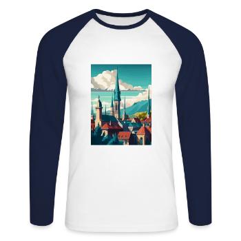 Berne Suisse Vintage voyage affiche Souvenir - T-shirt baseball manches longues Homme - blanc/marine - Devant - Nik (191cm)