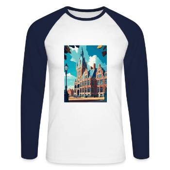 The Hague Decoration Vintage Travel Poster WPA Art - Unisex Long Sleeve Baseball T-Shirt - white/navy - Front - Nik (191cm)