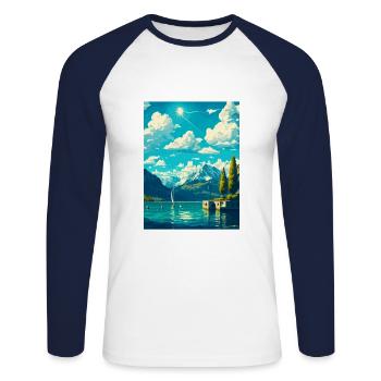 Genève Suisse Vintage voyage affiche Souvenir - T-shirt baseball manches longues Homme - blanc/marine - Devant - Nik (191cm)