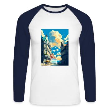 Nantes Decoration Vintage Travel Poster Souvenir - Unisex Long Sleeve Baseball T-Shirt - white/navy - Front - Nik (191cm)