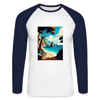 Zakynthos Grèce Décoration Grec Voyage Affiche - T-shirt baseball manches longues Homme - blanc/marine - Devant - Nik (191cm)