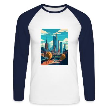Frankfurt Deutschland Vintage Reiseposter Souvenir - Unisex Baseballshirt langarm - Weiß/Navy - Vorne - Nik (191cm)