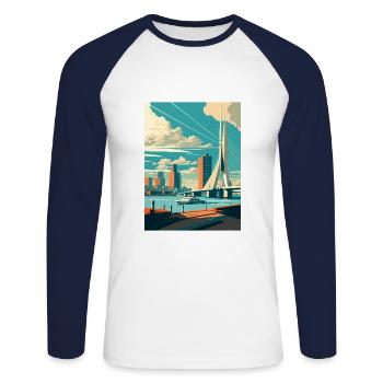 Rotterdam décoration Vintage voyage affiche WPA Art - T-shirt baseball manches longues Homme - blanc/marine - Devant - Nik (191cm)