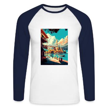 Thessalonique Grèce Décoration Affiche De Voyage - T-shirt baseball manches longues Homme - blanc/marine - Devant - Nik (191cm)