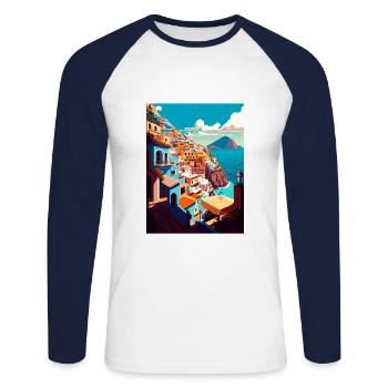 Positano Italie Vintage voyage affiche WPA Souvenir - T-shirt baseball manches longues Homme - blanc/marine - Devant - Nik (191cm)