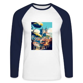 Braga Italie Vintage voyage affiche WPA Souvenir - T-shirt baseball manches longues Homme - blanc/marine - Devant - Nik (191cm)