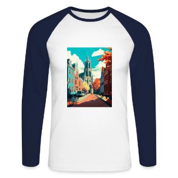 Utrecht Dekoration Niederlande Reiseposter - Unisex Baseballshirt langarm - Weiß/Navy - Vorne - Nik (191cm)
