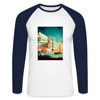 La Rochelle Frankreich Vintage Reiseposter Souvenir - Unisex Baseballshirt langarm - Weiß/Navy - Vorne - Nik (191cm)