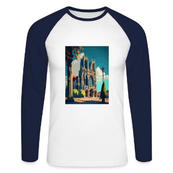 Reims Frankreich Vintage Reiseposter WPA Souvenir - Unisex Baseballshirt langarm - Weiß/Navy - Vorne - Nik (191cm)