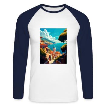 Samos Griechenland Dekoration Vintage Reiseposter WPA - Unisex Baseballshirt langarm - Weiß/Navy - Vorne - Nik (191cm)