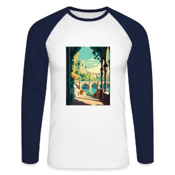 Avignon Frankreich Vintage Reiseposter WPA Souvenir - Unisex Baseballshirt langarm - Weiß/Navy - Vorne - Nik (191cm)