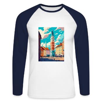 Poznan European Poland Vintage Travel Poster WPA - Unisex Long Sleeve Baseball T-Shirt - white/navy - Front - Nik (191cm)