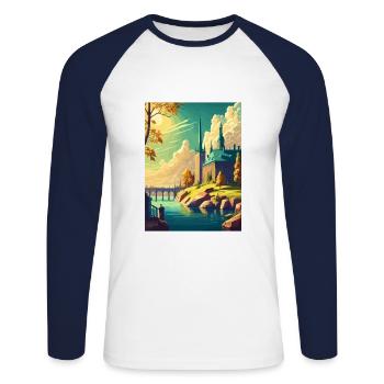 Stockholm Suède suédois Vintage voyage affiche WPA - T-shirt baseball manches longues Homme - blanc/marine - Devant - Nik (191cm)