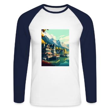 Interlaken Schweiz Vintage Reiseposter WPA - Unisex Baseballshirt langarm - Weiß/Navy - Vorne - Nik (191cm)