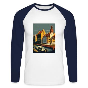 Danzig Polnische Ostseeküste Polen Reiseplakat - Unisex Baseballshirt langarm - Weiß/Navy - Vorne - Nik (191cm)