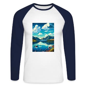 Genfersee Schweiz Vintage Reiseposter WPA - Unisex Baseballshirt langarm - Weiß/Navy - Vorne - Nik (191cm)