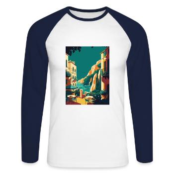 Capri Italy Coastal Vintage Travel Poster Souvenir - Unisex Long Sleeve Baseball T-Shirt - white/navy - Front - Nik (191cm)