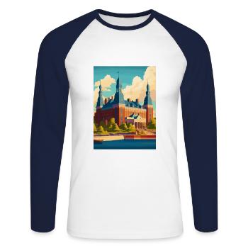 Helsingborg Sweden Vintage Travel Poster Souvenir - Unisex Long Sleeve Baseball T-Shirt - white/navy - Front - Nik (191cm)