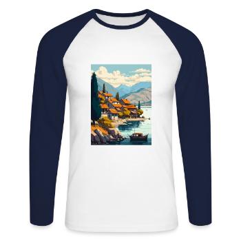 Lake Ohrid North Macedonia Albania Room Souvenir - Unisex Long Sleeve Baseball T-Shirt - white/navy - Front - Nik (191cm)