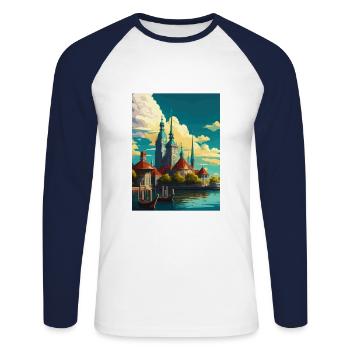 Malmö Suède Vintage voyage affiche WPA Souvenir - T-shirt baseball manches longues Homme - blanc/marine - Devant - Nik (191cm)