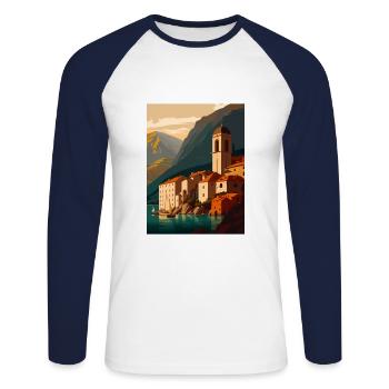 Kotor Montenegro Polish Poland Room Travel Poster - Unisex Long Sleeve Baseball T-Shirt - white/navy - Front - Nik (191cm)