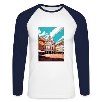 Rzeszow Pologne Affiche de voyage vintage WPA Souvenir - T-shirt baseball manches longues Homme - blanc/marine - Devant - Nik (191cm)
