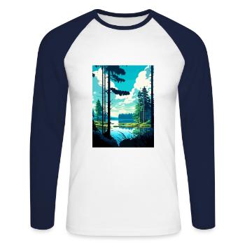Bialowieża Pologne Affiche de voyage vintage souvenir - T-shirt baseball manches longues Homme - blanc/marine - Devant - Nik (191cm)