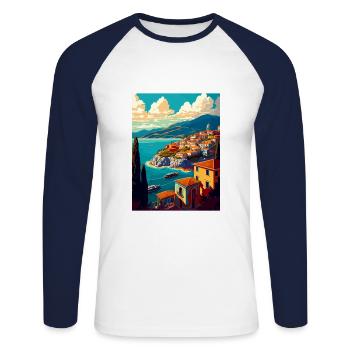 Kavala Grèce Décoration Vintage Voyage Affiche WPA - T-shirt baseball manches longues Homme - blanc/marine - Devant - Nik (191cm)