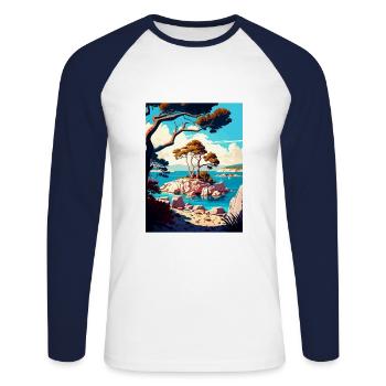 Brijuni Nationalpark Kroatien Reiseposter - Unisex Baseballshirt langarm - Weiß/Navy - Vorne - Nik (191cm)