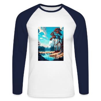 Kampinos Pologne Vintage voyage affiche WPA Souvenir - T-shirt baseball manches longues Homme - blanc/marine - Devant - Nik (191cm)