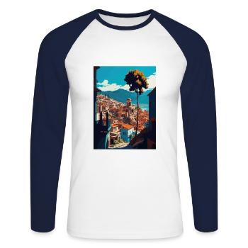 Antakya Türkei Vintage Reiseposter WPA Souvenir - Unisex Baseballshirt langarm - Weiß/Navy - Vorne - Nik (191cm)