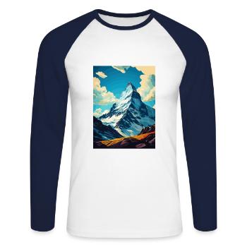 Cervin Suisse Vintage Affiche de voyage WPA - T-shirt baseball manches longues Homme - blanc/marine - Devant - Nik (191cm)