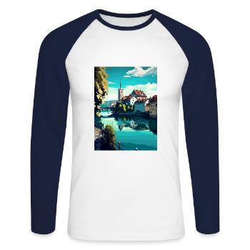 Schaffhausen Switzerland Vintage Travel Poster WPA - Unisex Long Sleeve Baseball T-Shirt - white/navy - Front - Nik (191cm)