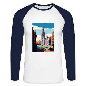 Antwerp Belgium Vintage Travel Poster WPA Souvenir - Unisex Long Sleeve Baseball T-Shirt - white/navy - Front - Nik (191cm)