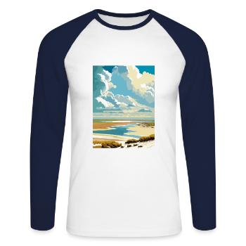 Mer des Wadden Pays-Bas Vintage voyage affiche WPA - T-shirt baseball manches longues Homme - blanc/marine - Devant - Nik (191cm)