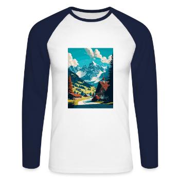 Gstaad Suisse Vintage Voyage Poster Souvenir - T-shirt baseball manches longues Homme - blanc/marine - Devant - Nik (191cm)