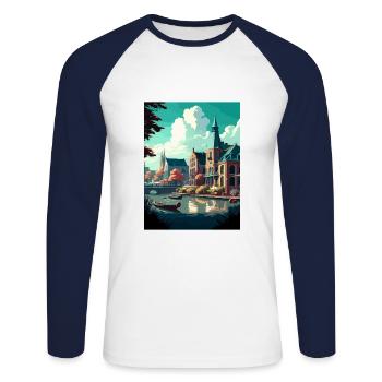 Zwolle Niederlande Vintage Reiseposter Souvenir - Unisex Baseballshirt langarm - Weiß/Navy - Vorne - Nik (191cm)