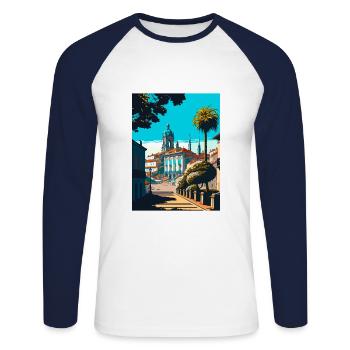 Braga Portugal Vintage voyage affiche WPA Souvenir - T-shirt baseball manches longues Homme - blanc/marine - Devant - Nik (191cm)