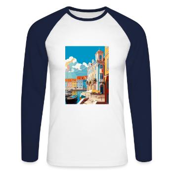 Aveiro Portugal Vintage voyage affiche WPA Souvenir - T-shirt baseball manches longues Homme - blanc/marine - Devant - Nik (191cm)