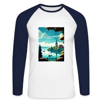 Lac de Zurich Suisse Vintage Travel Poster WPA - T-shirt baseball manches longues Homme - blanc/marine - Devant - Nik (191cm)