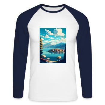Lago Maggiore Schweiz Vintage Reiseposter - Unisex Baseballshirt langarm - Weiß/Navy - Vorne - Nik (191cm)