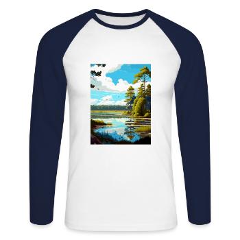 Hoge Kempen Belgium Vintage Travel Poster Souvenir - Unisex Long Sleeve Baseball T-Shirt - white/navy - Front - Nik (191cm)