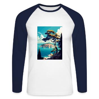 Vis Insel Kroatien Vintage Reiseposter Souvenir - Unisex Baseballshirt langarm - Weiß/Navy - Vorne - Nik (191cm)